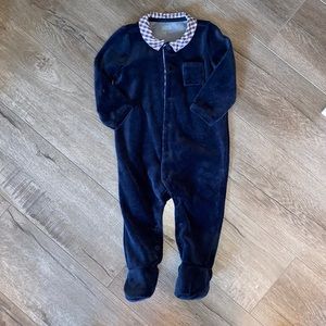 New Velvet Blue Onesie / Sleepsuit with Peter Pan Collar - Natalys Paris